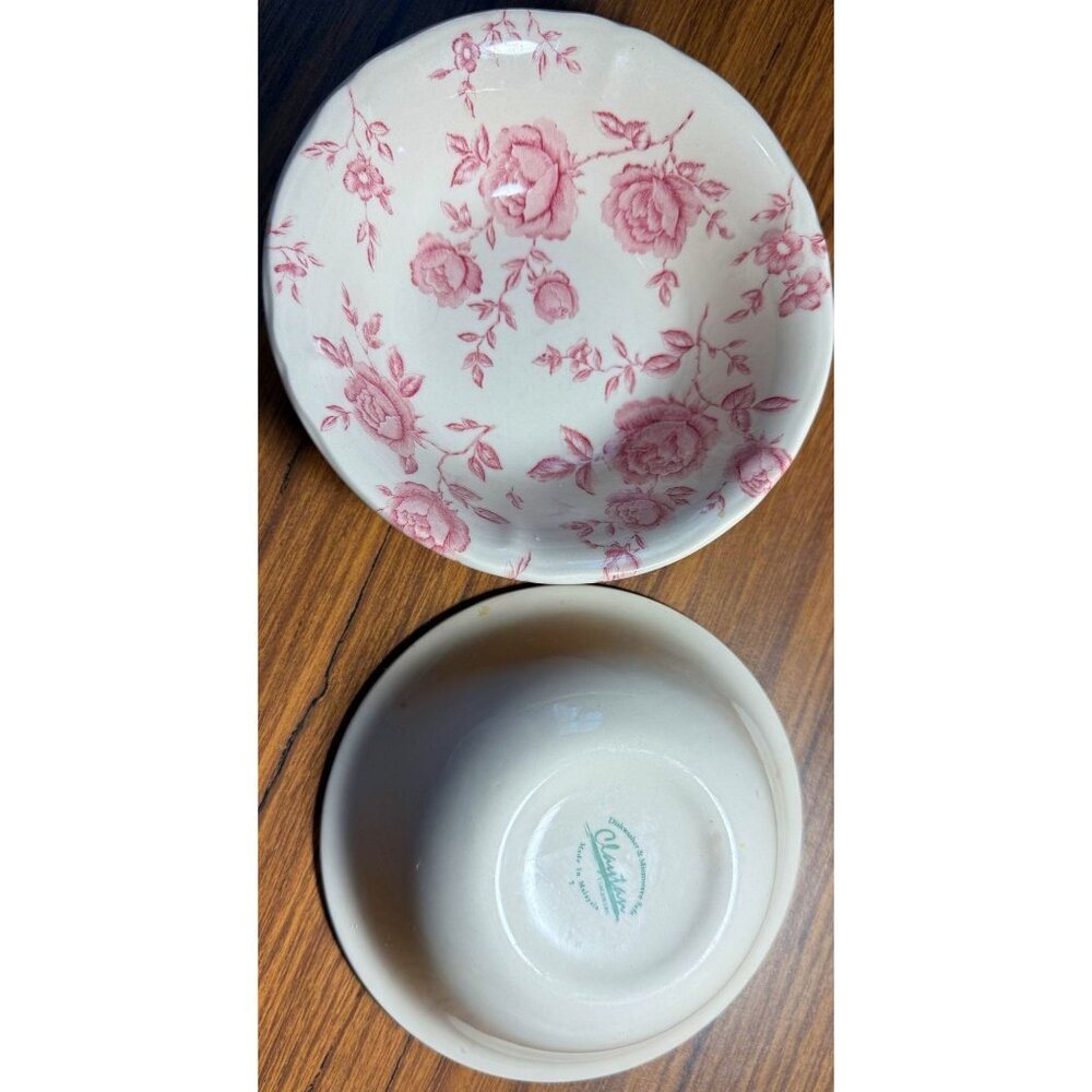 Claytan Tableware Rose Pattern Ceramic Bowls Set Of 2 Microwave & Dishwasher Saf
